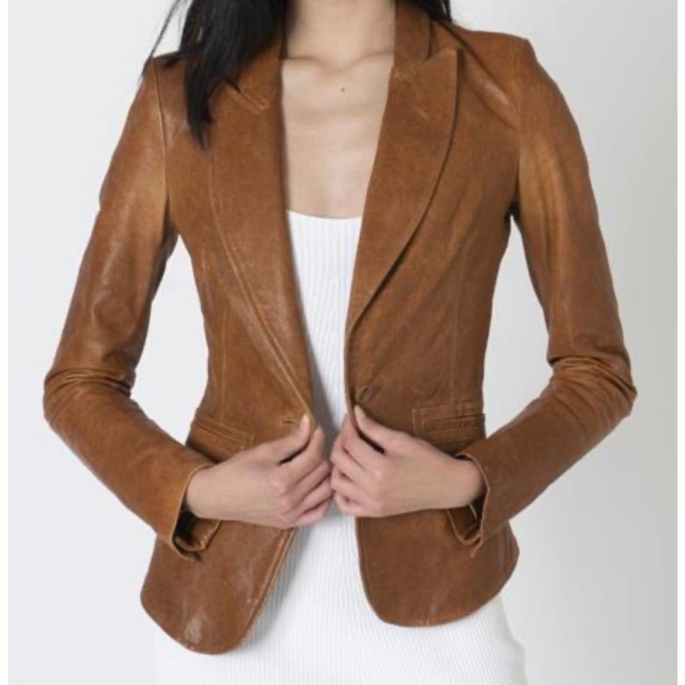Rachel Zoe Rust Brown Leather Blazer Jacket Size 0